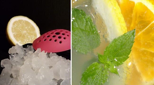 links: Kefirkristalle bzw. Japankristalle, rechts: Wasserkefir-Ansatz mit Kefirkristallen, Zuckerwasser, Feigen, Minze, Zitrone etc.